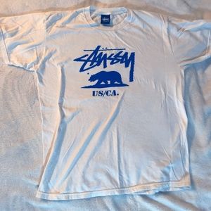 Stussy White/Blue US/CA California Bear Shirt Sz M
